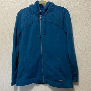 Eddie Bauer Women's Blue/ Green Sherpa Lined Sweatshirt Jacket. Good Condition.